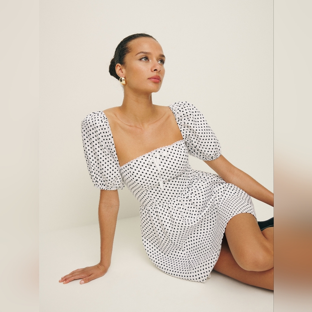 Reformation Malvina Linen Dress in Eclipse Dot